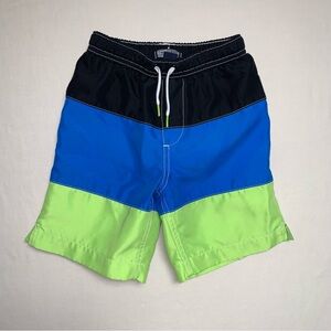 Lands End Blue Swim Trunks Shorts Boy’s Small 7 Nautical Neon Beach Vacation Sun